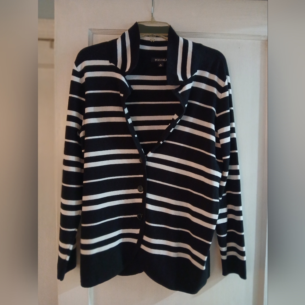 Roz & Ali Black and White Striped Sweater